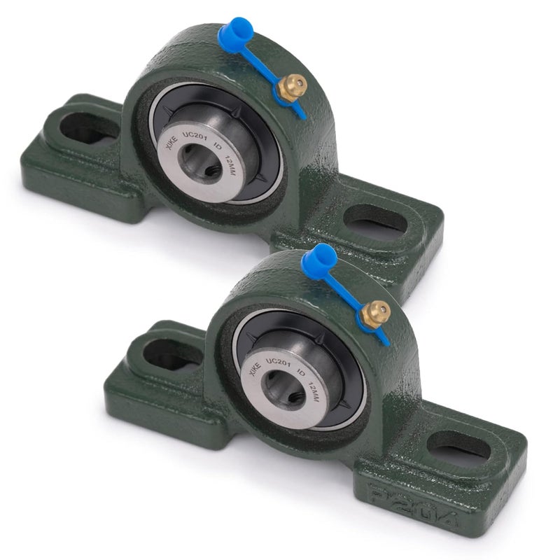 Xike 2 Pcs UCP201 Bore 12 mm Pillow Block Mounted Ball Bearings, Solid Cast Iron Base and Self Aligning Chrome Sealed Bearings. - Image 1